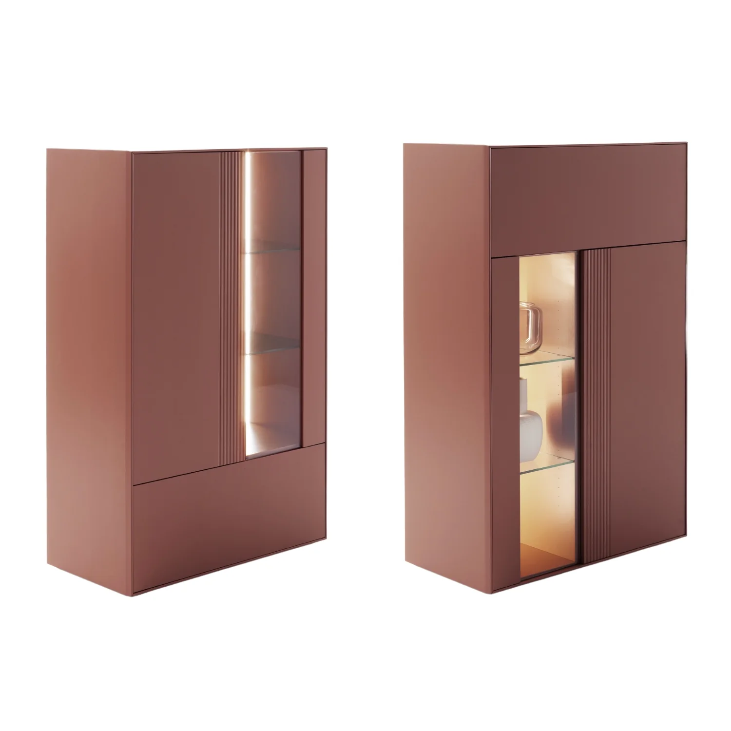 Contur Highboard Colore inkl. Beleuchtung, Lack Samtbeere, mit Glaselement - Image 3