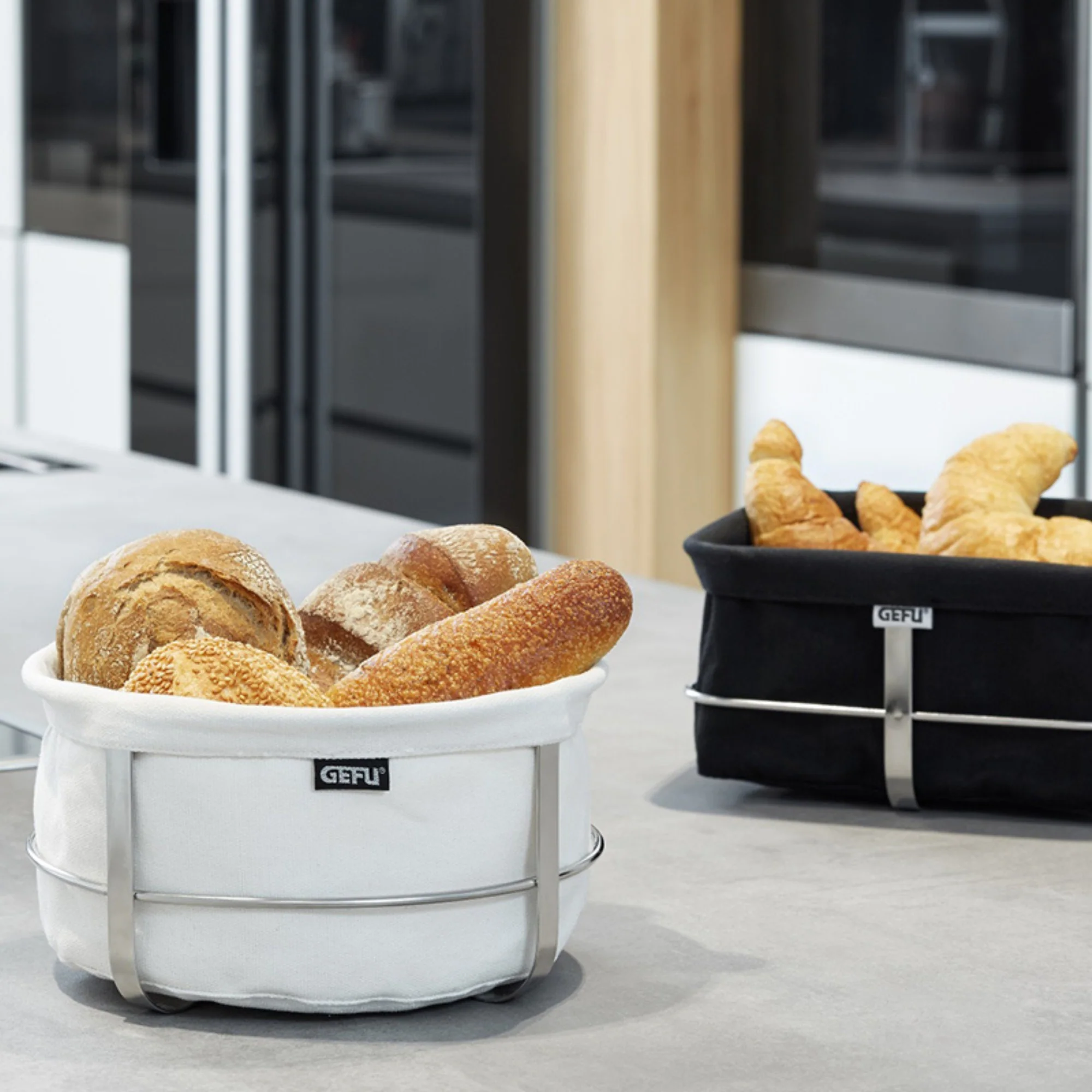 Gefu Brotkorb BRUNCH, Stoffkorb waschbar, Gestell Metall spülmaschinengeeignet, oval, creme - Image 4