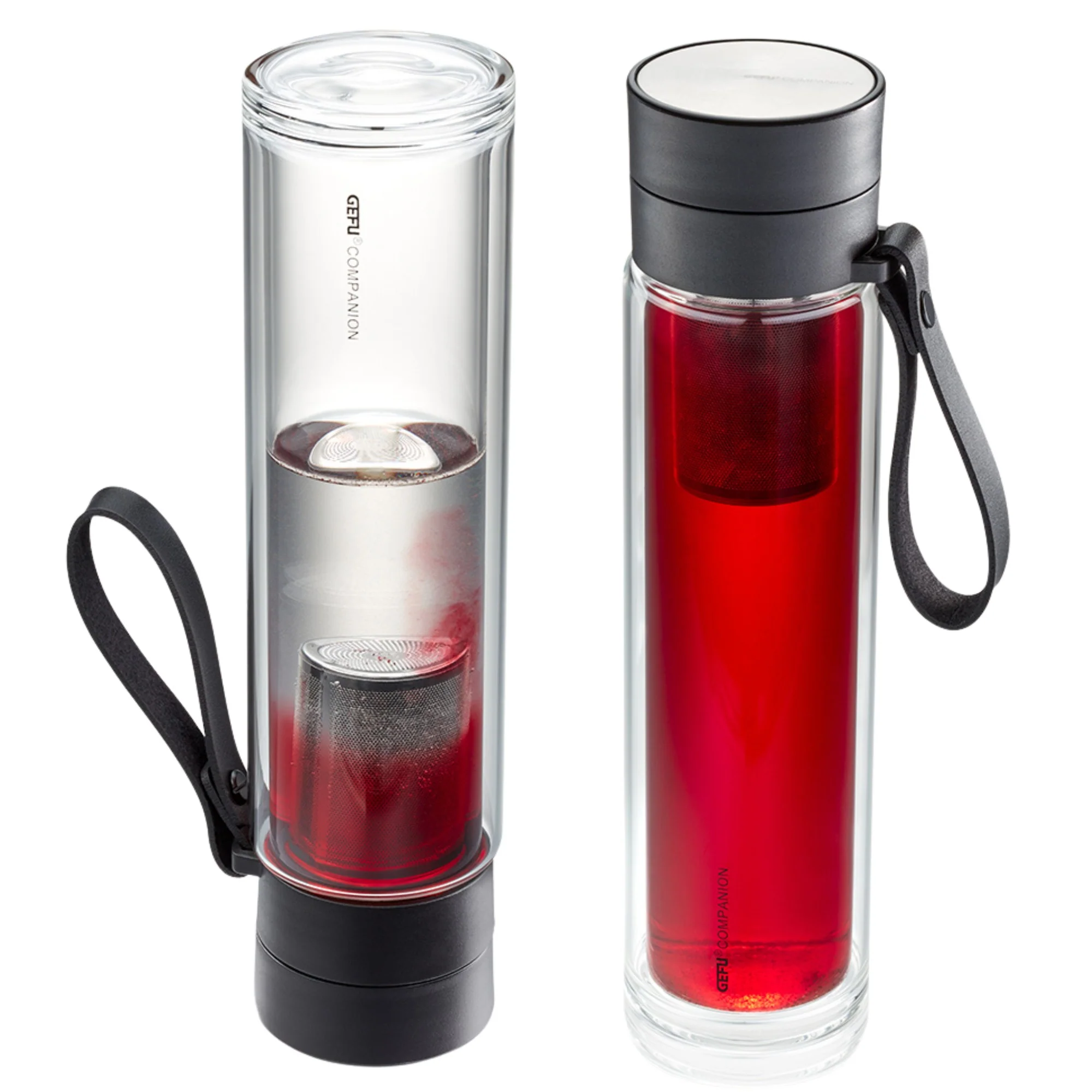 Gefu Glastrinkflasche COMPANION 450ml, doppelwandig, Borosilitglas, mit Teefilter, Schutzhülle aus Filz - Image 4