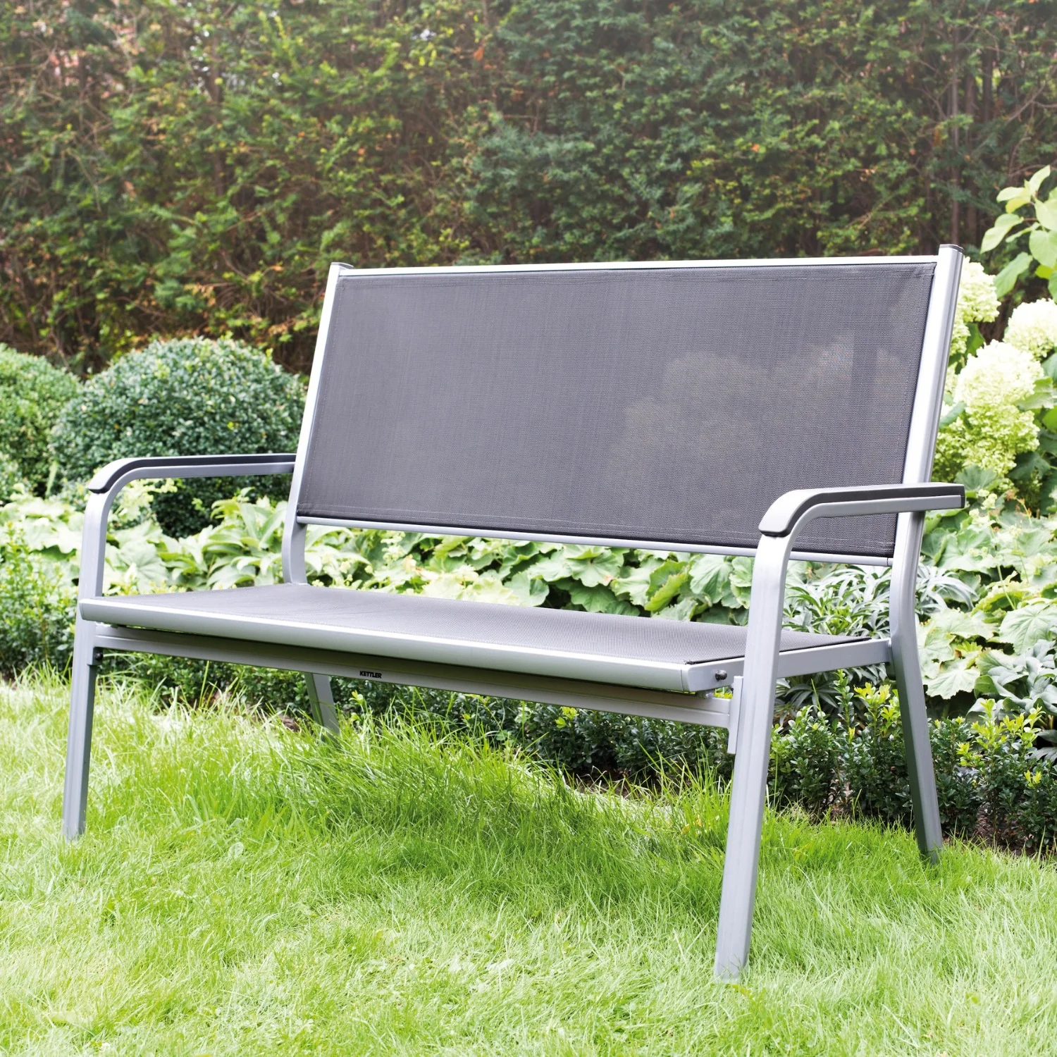 KETTLER Gartenbank Basic Plus, Sitzbank mit Alu-Gestell, silber anthrazit - Image 2