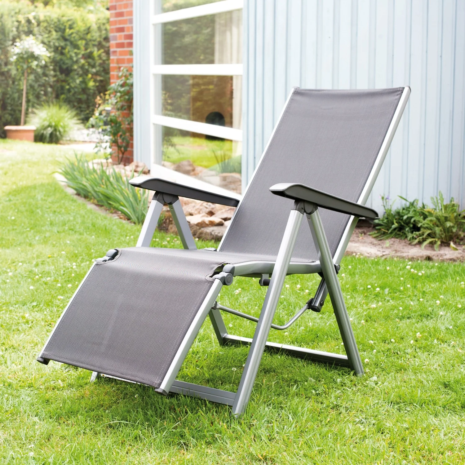 KETTLER Relaxsessel Basic Plus, Gartenliege verstellbar mit Alu-Gestell, silber anthrazit - Image 2
