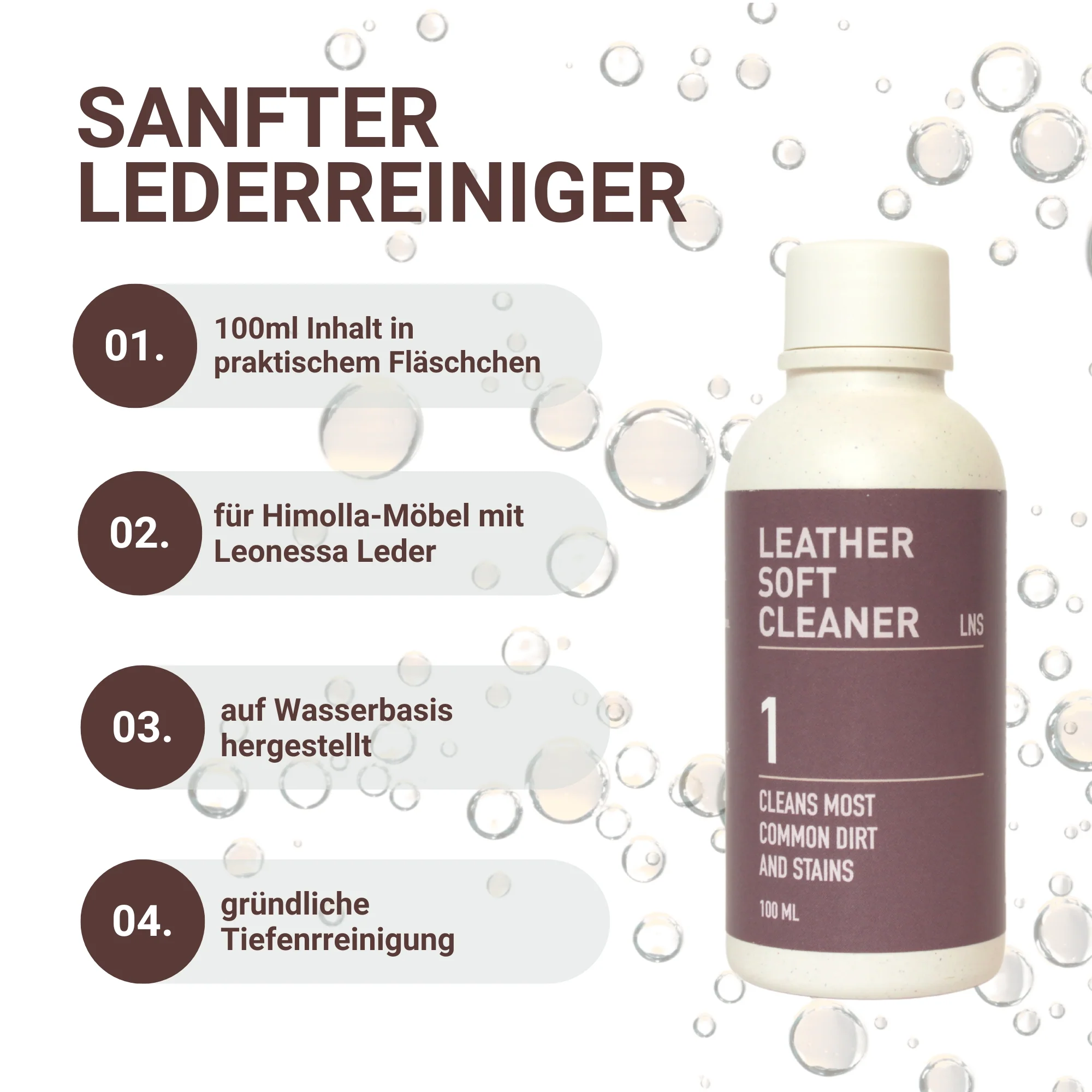 Lederpflege-Set, Himolla LNS Leather Care, 100ml Lederreiniger & 100ml Leder-Schutz inkl. Reinigungsschwamm & Tuch, für Leonessa Leder - Image 3