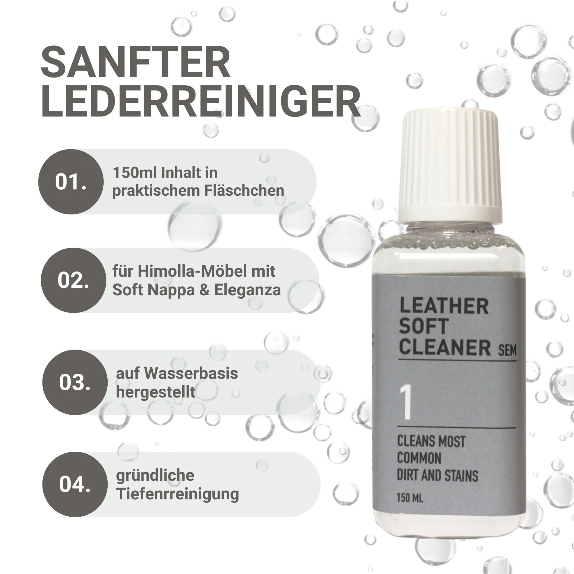Lederpflege-Set, Himolla SEM Leather Care, 150ml Lederreiniger & 150ml Pflege-Creme inkl. Reinigungsschwamm & Tuch, Pflege- & Schutz für Soft Nappa, Eleganza und Mariposa Leder - Image 3