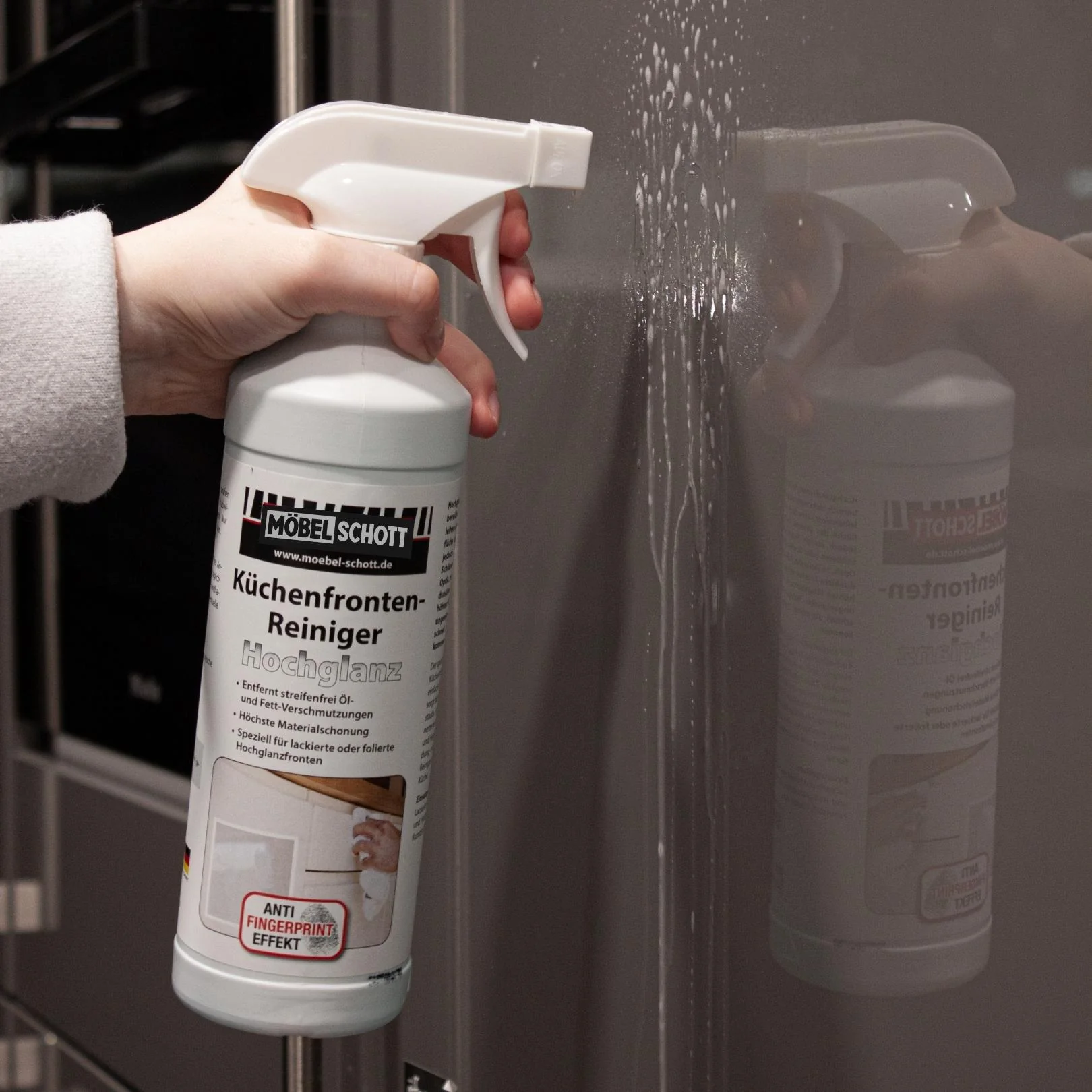 MÖBEL SCHOTT Küchenfronten-Reiniger für Hochglanz-Küchen, Anti-Fingerprint, 500 ml - Image 2
