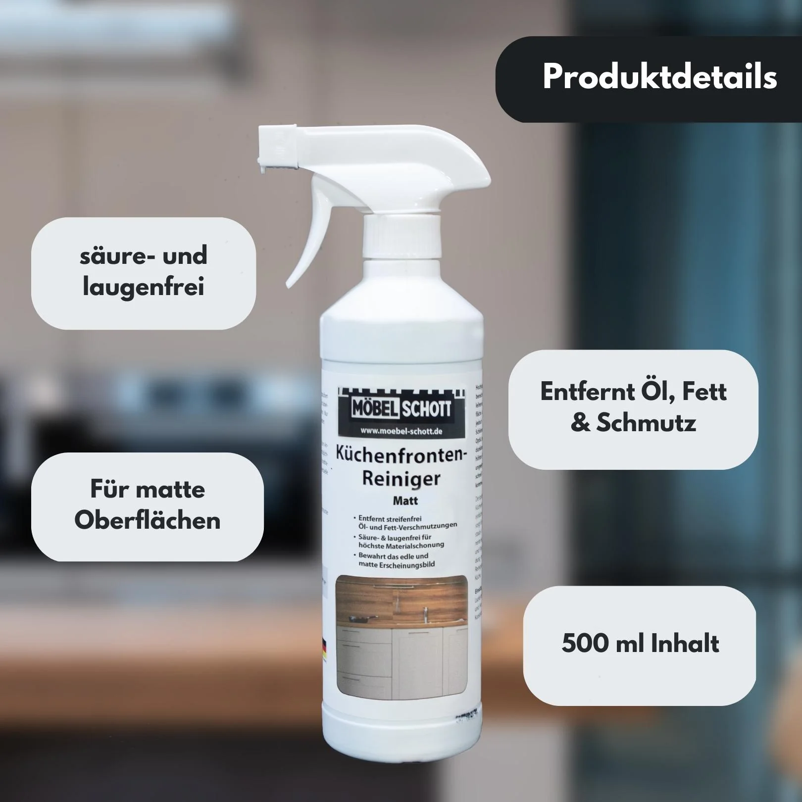MÖBEL SCHOTT Küchenfrontenreiniger für matte Küchen, materialschonend, 500 ml - Image 4