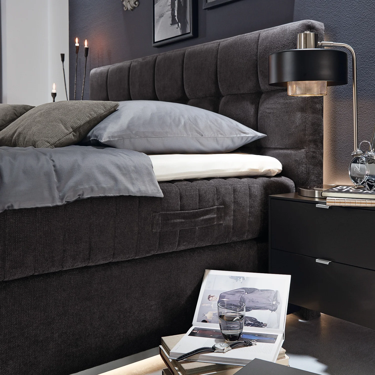 Musterring Boxspringbett Felina Fly 180 x 200 cm, mit Stoffbezug + LED Beleuchtung, D040 Anthrazit - Image 4