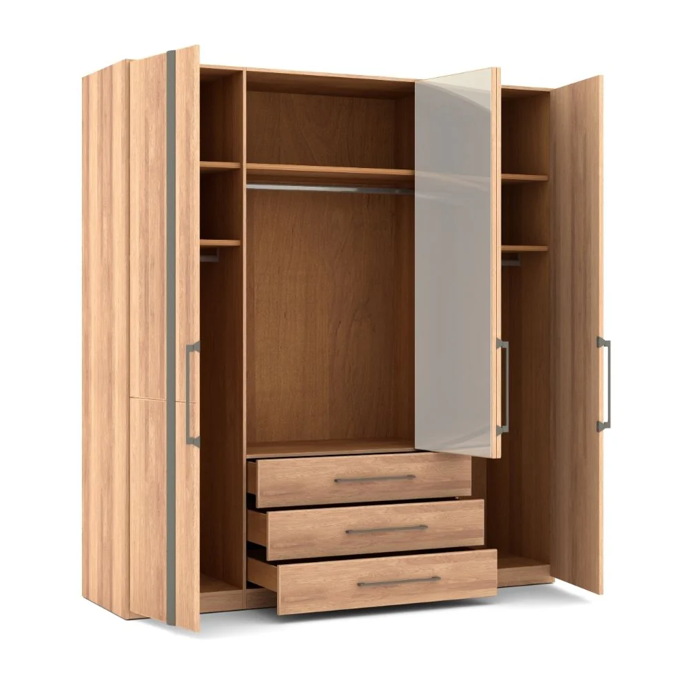Musterring Kleiderschrank Sorrent 4-türig mit Spiegel + 3 Schubkästen, Eiche massiv - Image 4