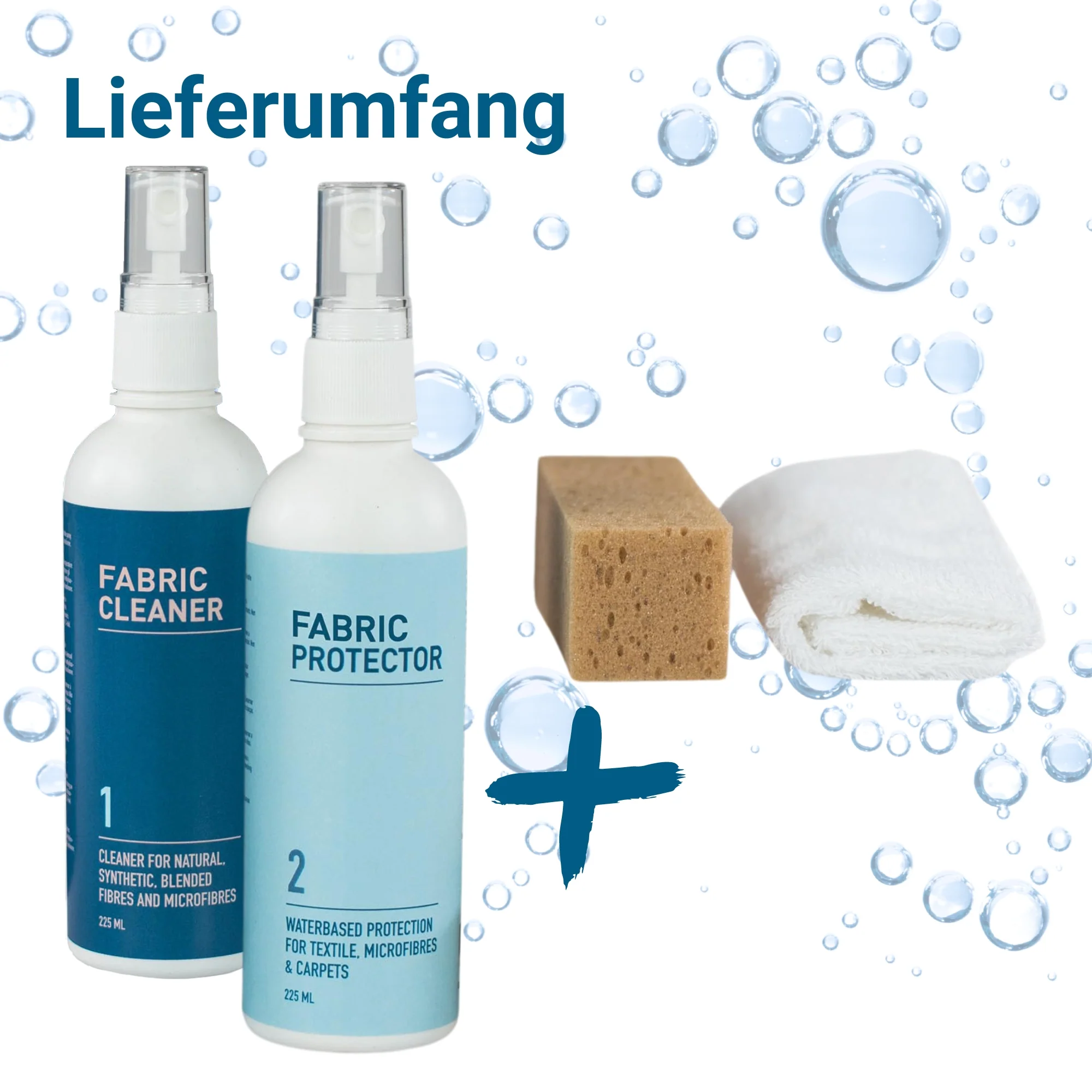 Polsterpflege-Set, Himolla Fabric Care, 225ml Polsterreiniger & Protektor inkl. Reinigungsschwamm & Tuch, für Textilien, Mikrofaser & Teppiche - Image 4