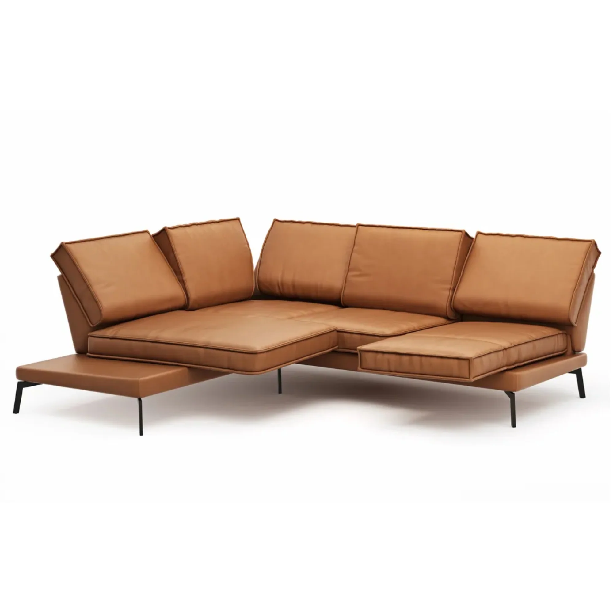 RAUM.FREUNDE Ecksofa MY, mit verstellbarer Rücken- & Armlehne + Drehsitze, Lederbezug Cognac - Image 4