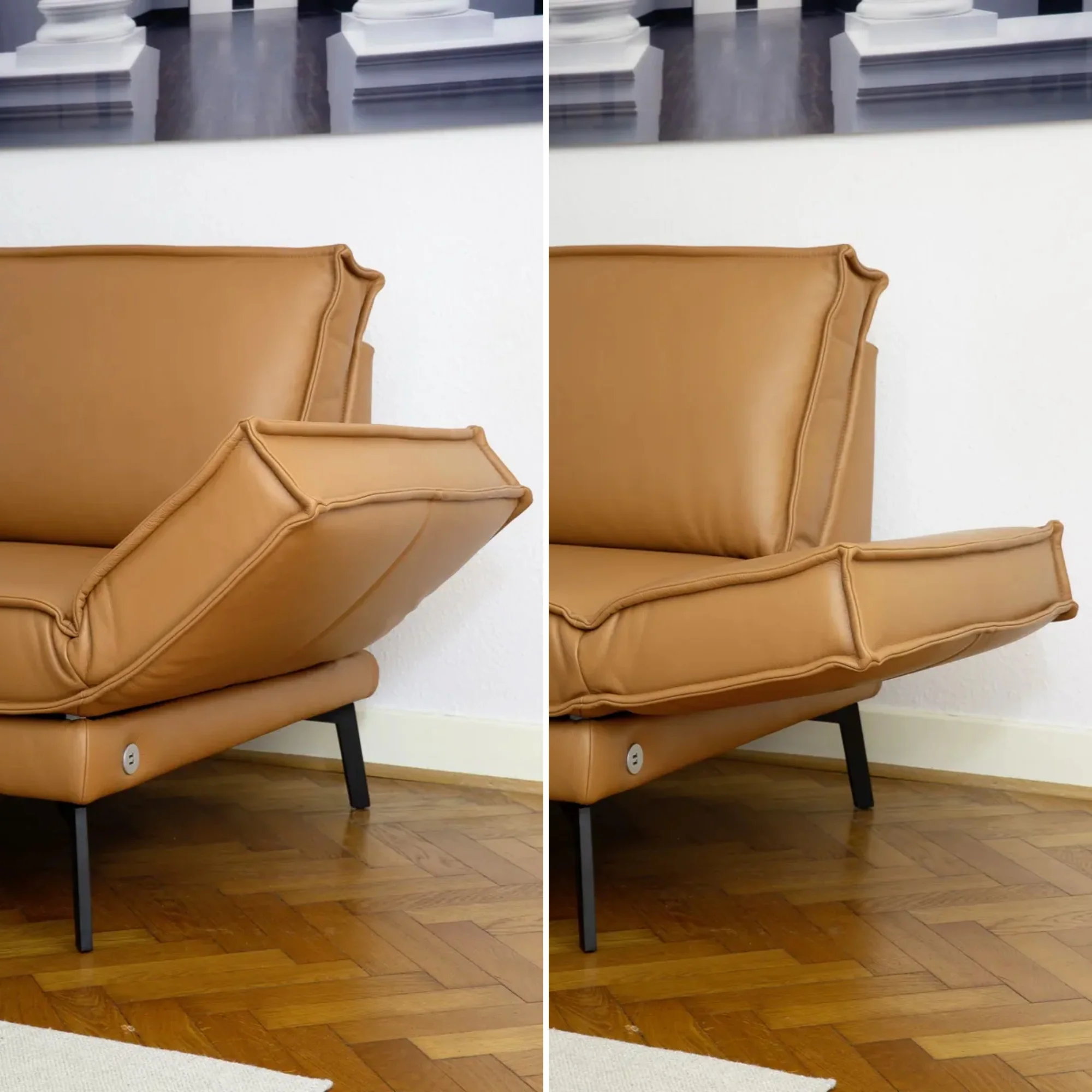RAUM.FREUNDE Ecksofa MY, mit verstellbarer Rücken- & Armlehne + Drehsitze, Lederbezug Cognac - Image 7