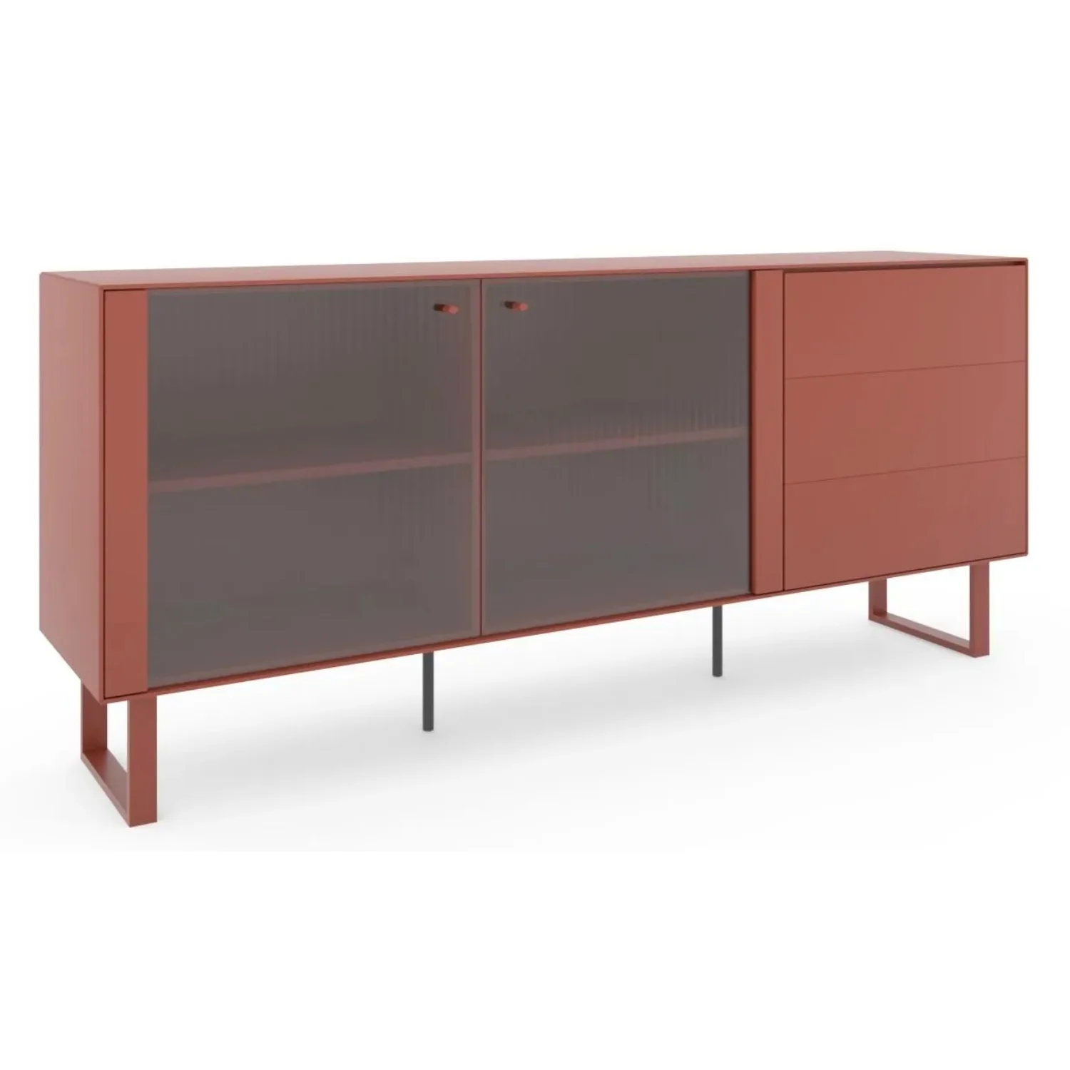 RAUM.FREUNDE Sideboard Henri , 2-trg mit Schubladen + Kufengestell, ant red matt