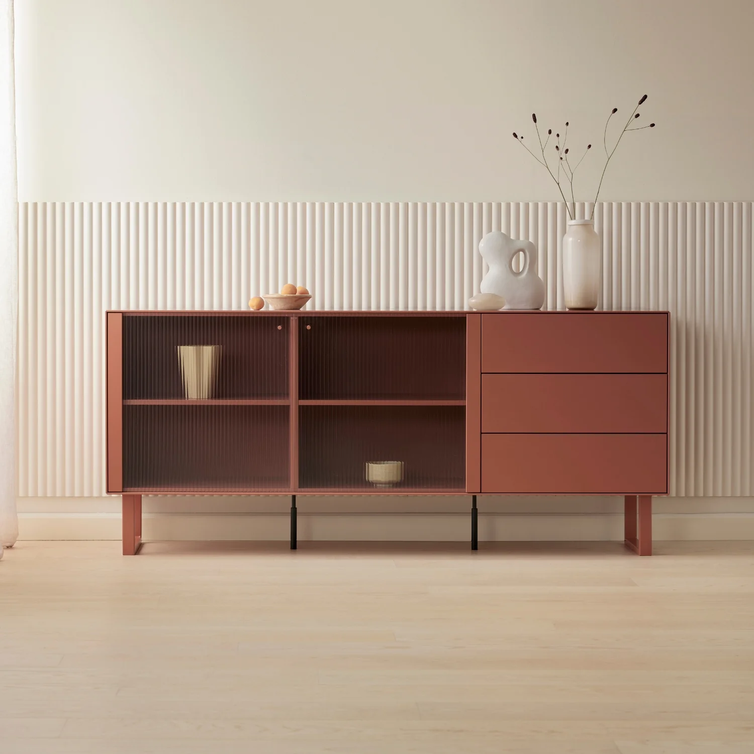 RAUM.FREUNDE Sideboard Henri , 2-trg mit Schubladen + Kufengestell, ant red matt - Image 2