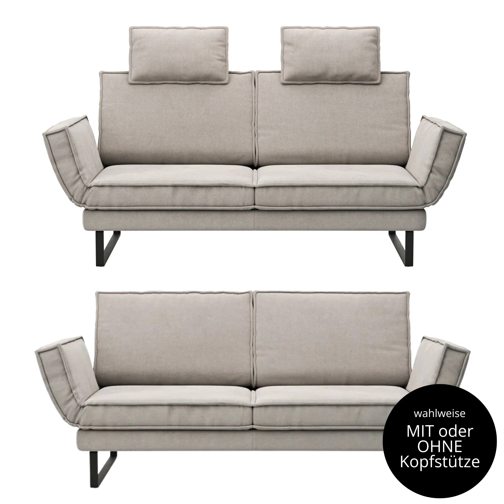 RAUM.FREUNDE Sofa MY, 2,5-Sitzer mit verstellbarer Rücken- & Armlehne + Drehsitze, Stoffbezug Hellgrau - Image 3