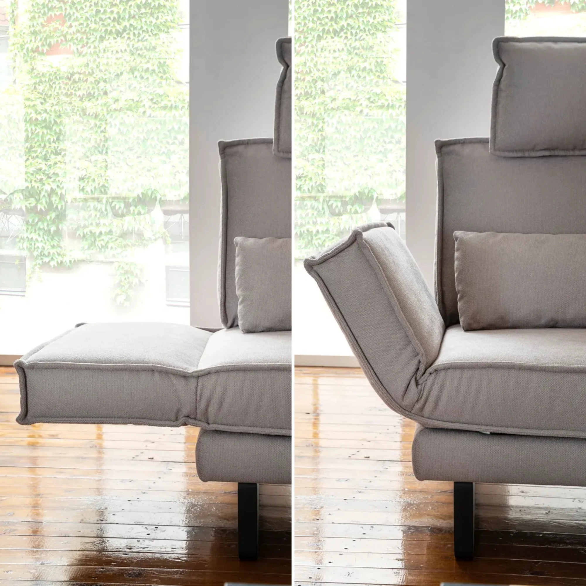 RAUM.FREUNDE Sofa MY, 2,5-Sitzer mit verstellbarer Rücken- & Armlehne + Drehsitze, Stoffbezug Hellgrau - Image 7