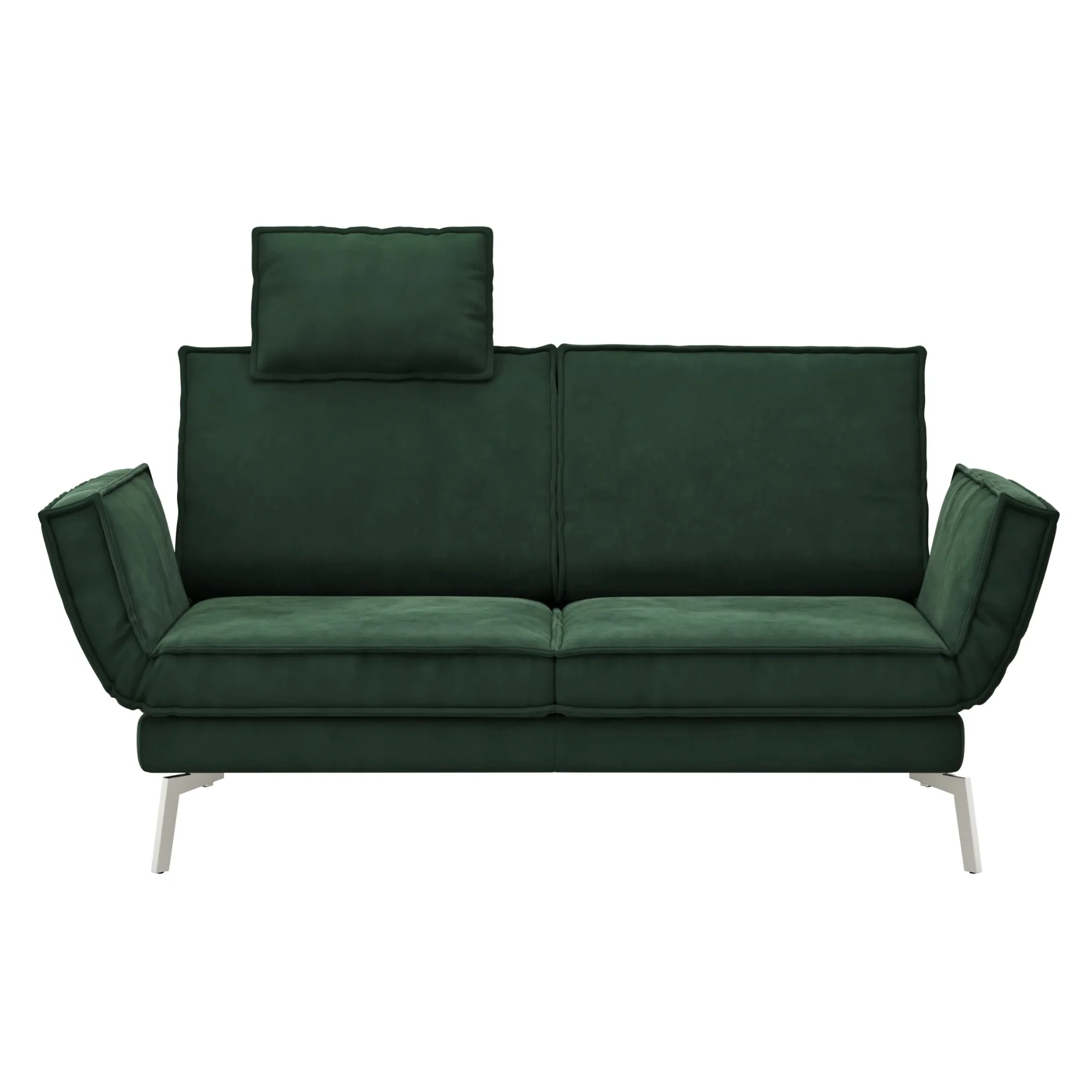 RAUM.FREUNDE Sofa MY, 2-Sitzer mit verstellbarer Rücken- & Armlehne, inkl. Kopfstütze + Drehsitze, Stoffbezug Dunkelgrün