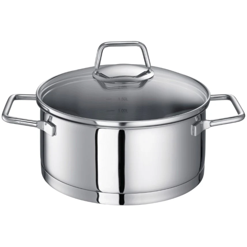 Schulte Ufer Bratentopf Wega Ø20cm, 2.5l aus Edelstahl, mit Glasdeckel, alle Herdarten geeignet
