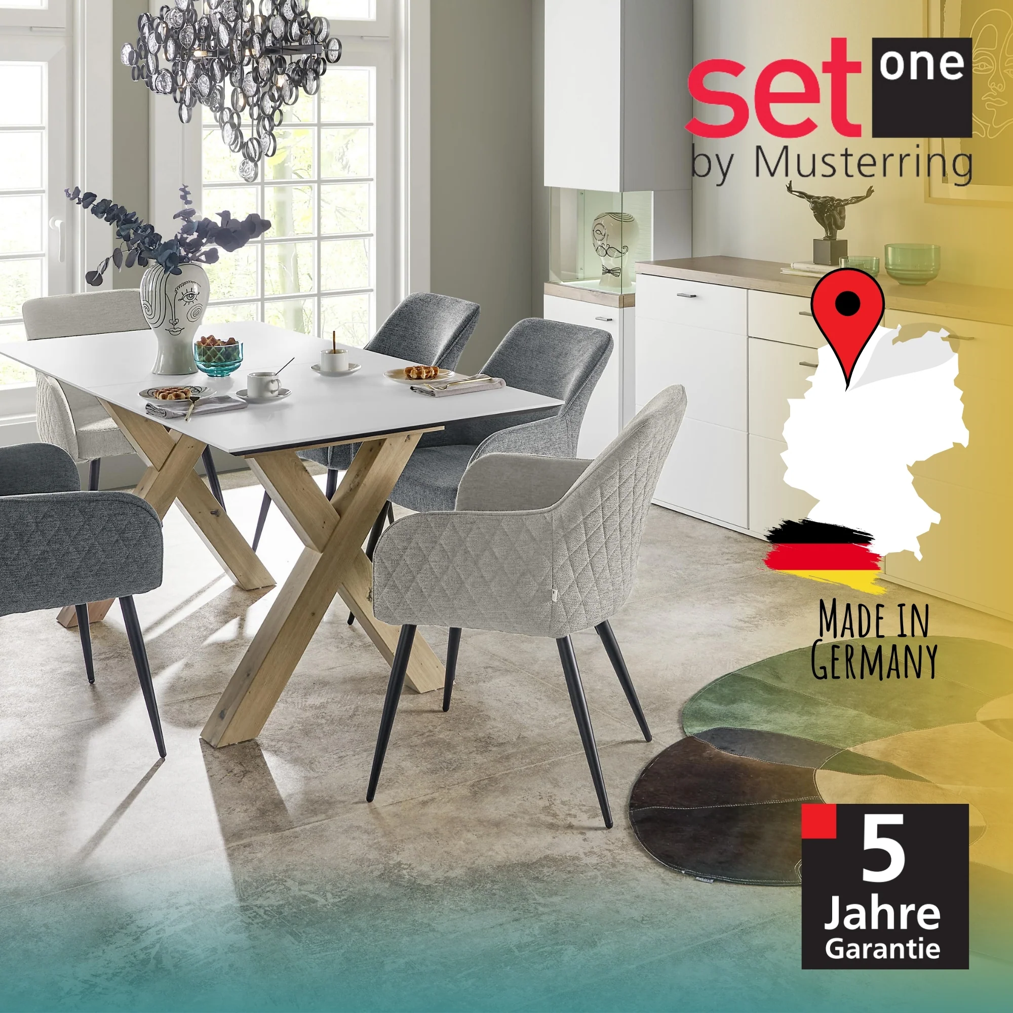 set one by Musterring Esszimmerstühle 'Akron' 2er-Set, Polsterstuhl mit Arm- & Rückenlehne, Küchenstuhl mit gepolsterter Sitzfläche, grün - Image 17