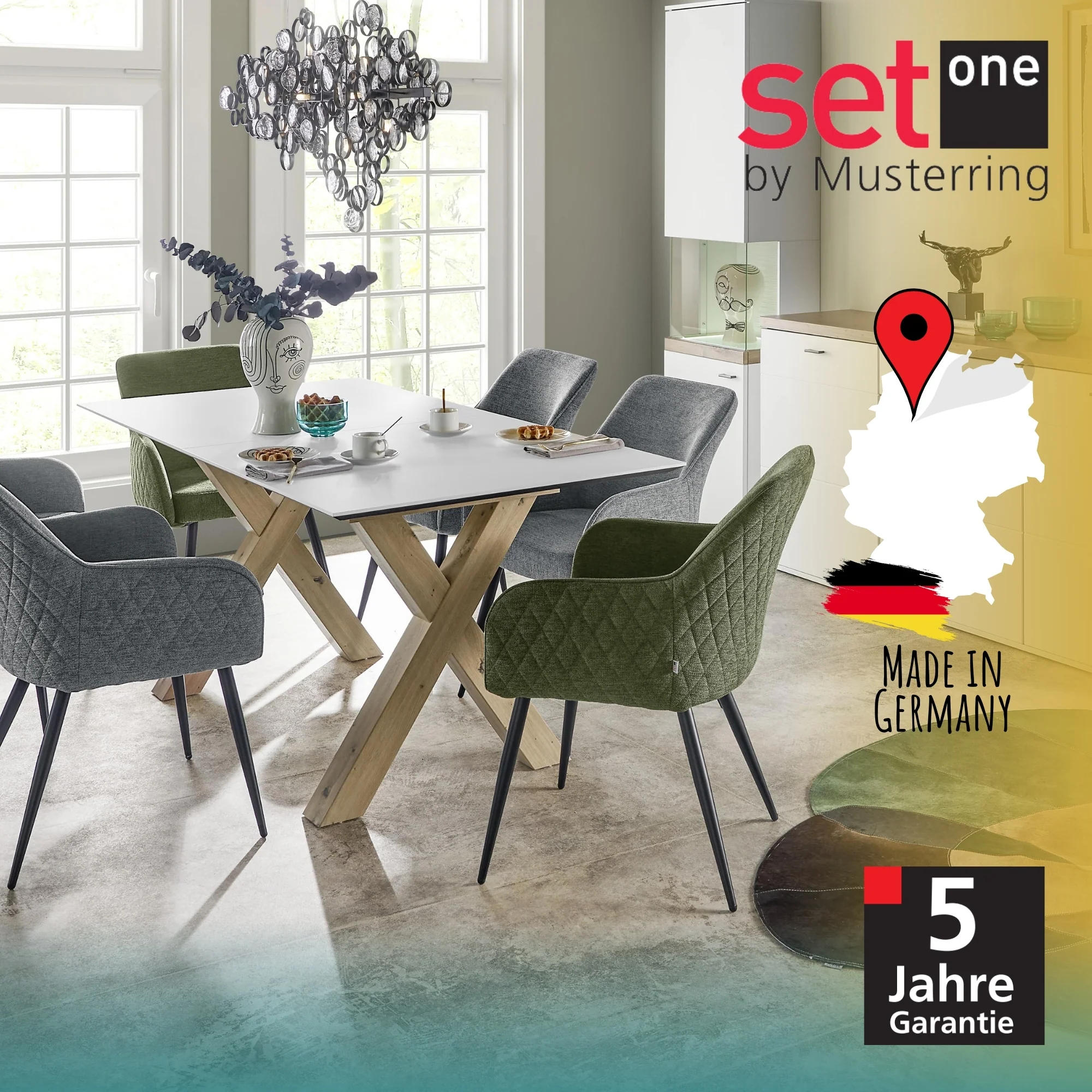 set one by Musterring Esszimmerstühle 'Akron' 2er-Set, Polsterstuhl mit Arm- & Rückenlehne, Küchenstuhl mit gepolsterter Sitzfläche, grün - Image 18