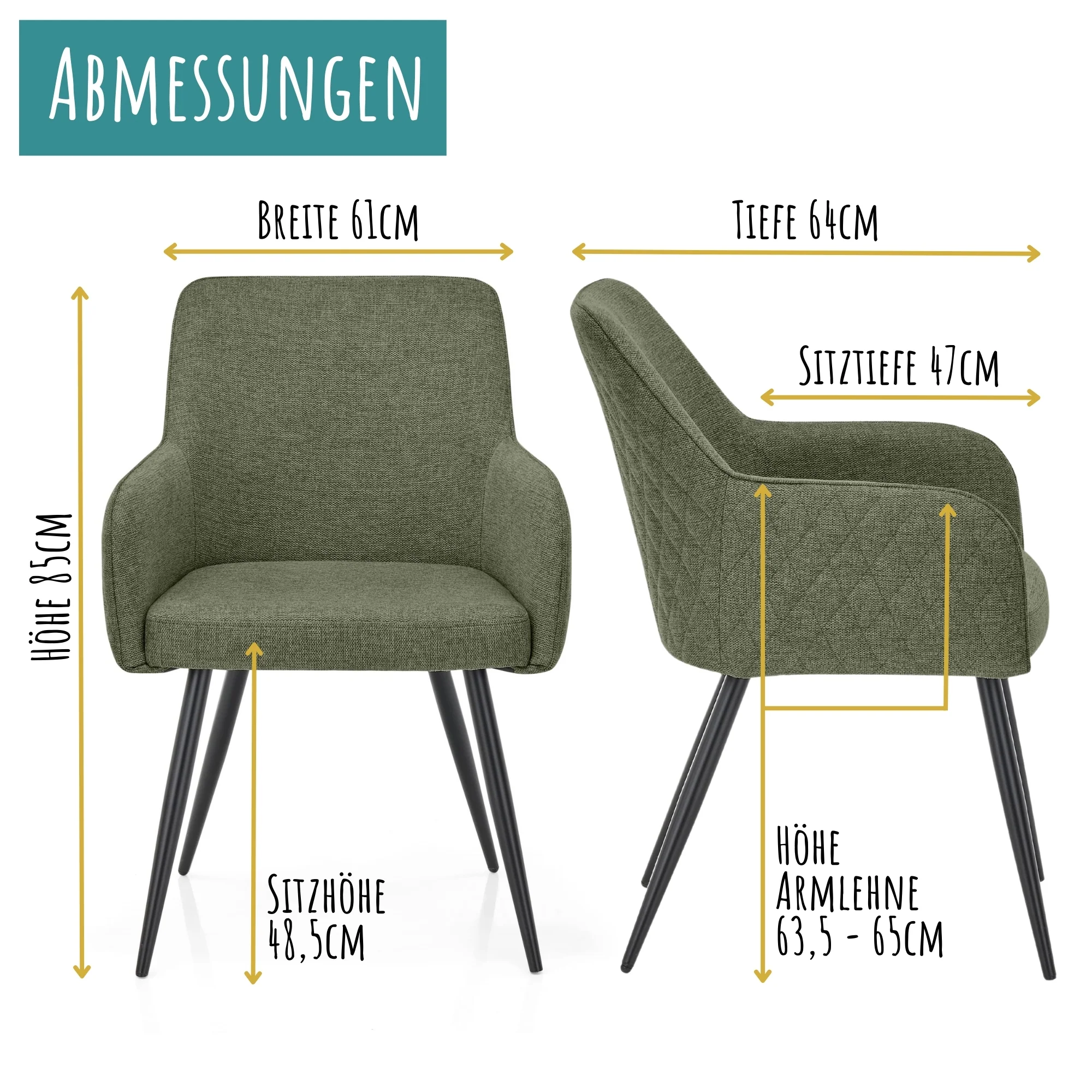 set one by Musterring Esszimmerstühle 'Akron' 2er-Set, Polsterstuhl mit Arm- & Rückenlehne, Küchenstuhl mit gepolsterter Sitzfläche, grün - Image 8