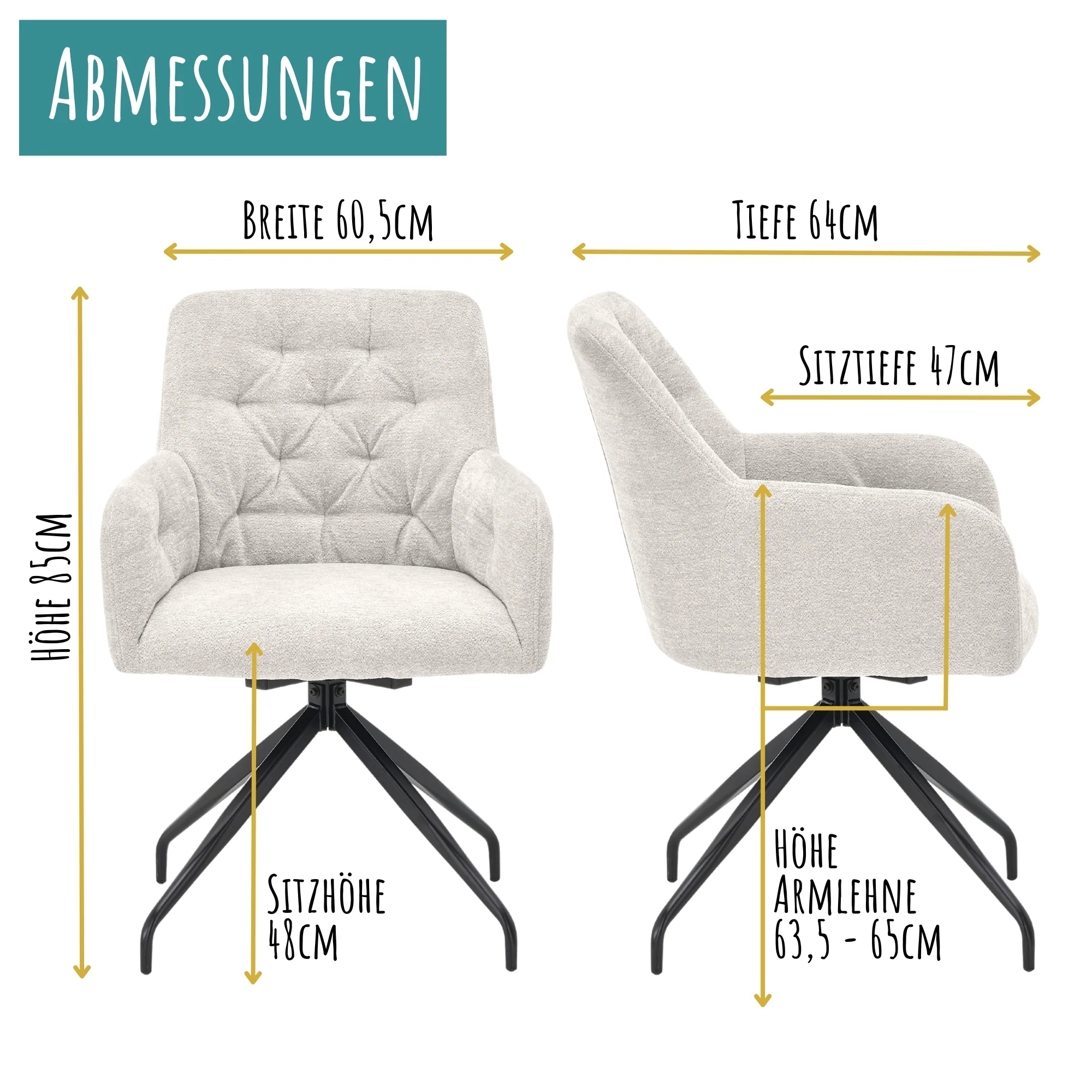 set one by Musterring Esszimmerstühle 'Seattle' 2er-Set, 360° drehbar, Polsterstuhl mit Arm- & Rückenlehne, Küchenstuhl mit gepolsterter Sitzfläche, cremeweiß - Image 7