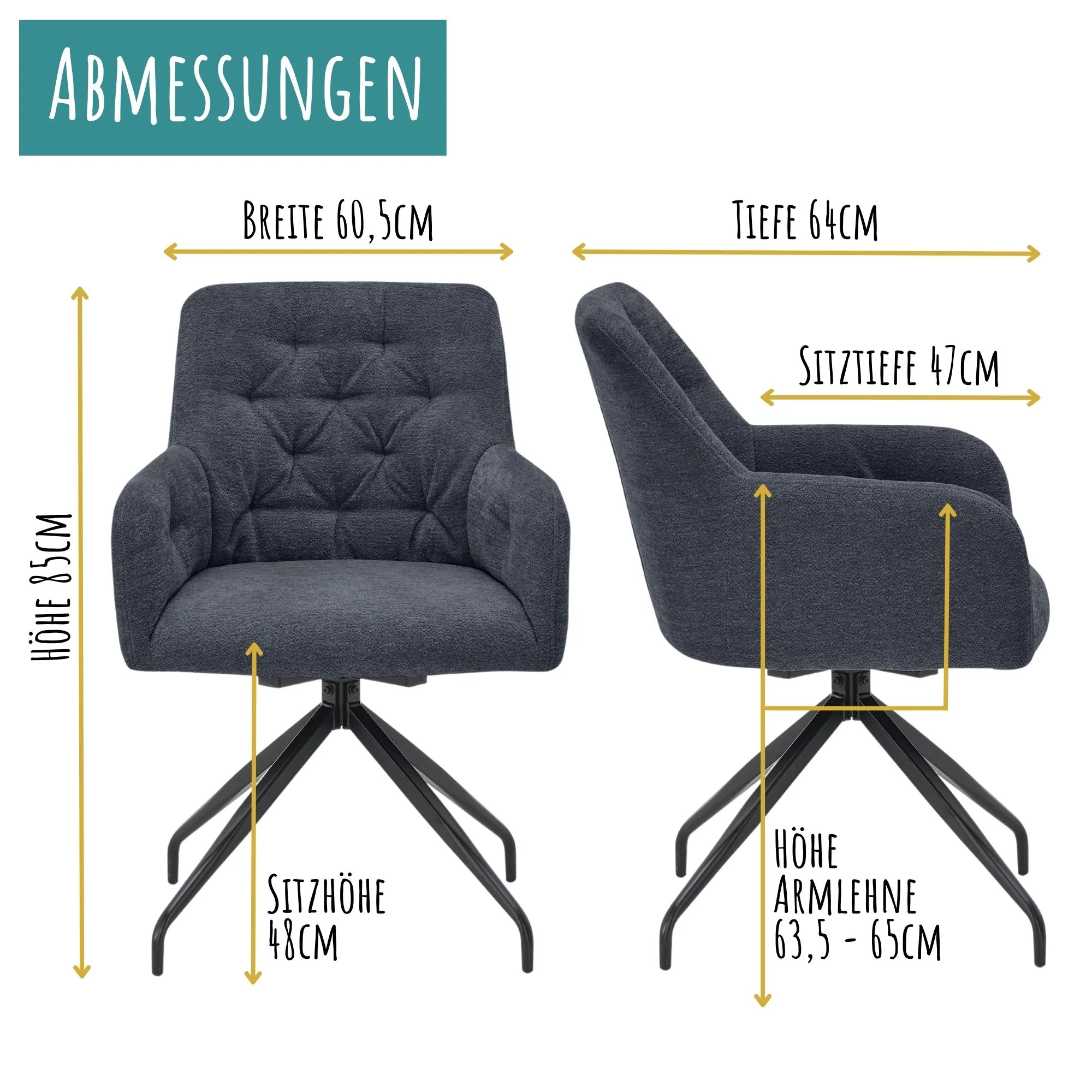set one by Musterring Esszimmerstühle 'Seattle' 2er-Set, 360° drehbar, Polsterstuhl mit Arm- & Rückenlehne, Küchenstuhl mit gepolsterter Sitzfläche, cremeweiß - Image 8