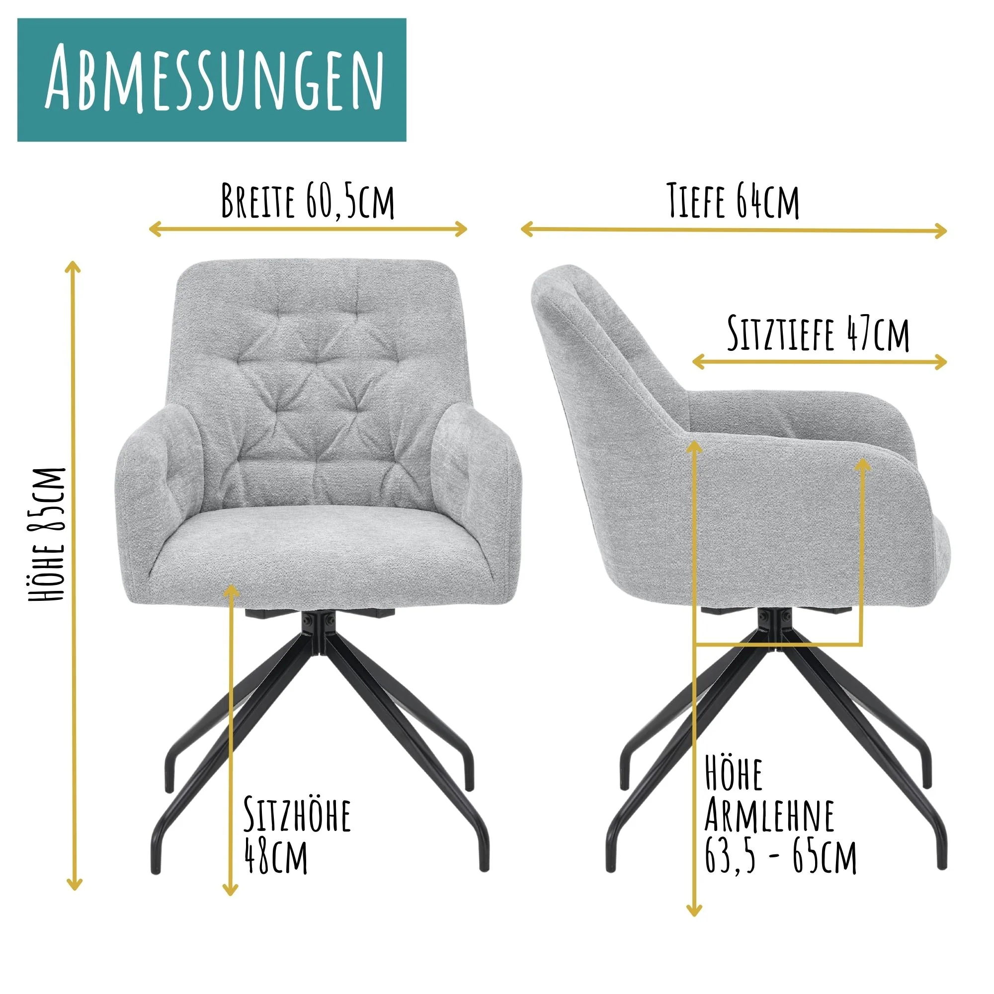 set one by Musterring Esszimmerstühle 'Seattle' 2er-Set, 360° drehbar, Polsterstuhl mit Arm- & Rückenlehne, Küchenstuhl mit gepolsterter Sitzfläche, cremeweiß - Image 9