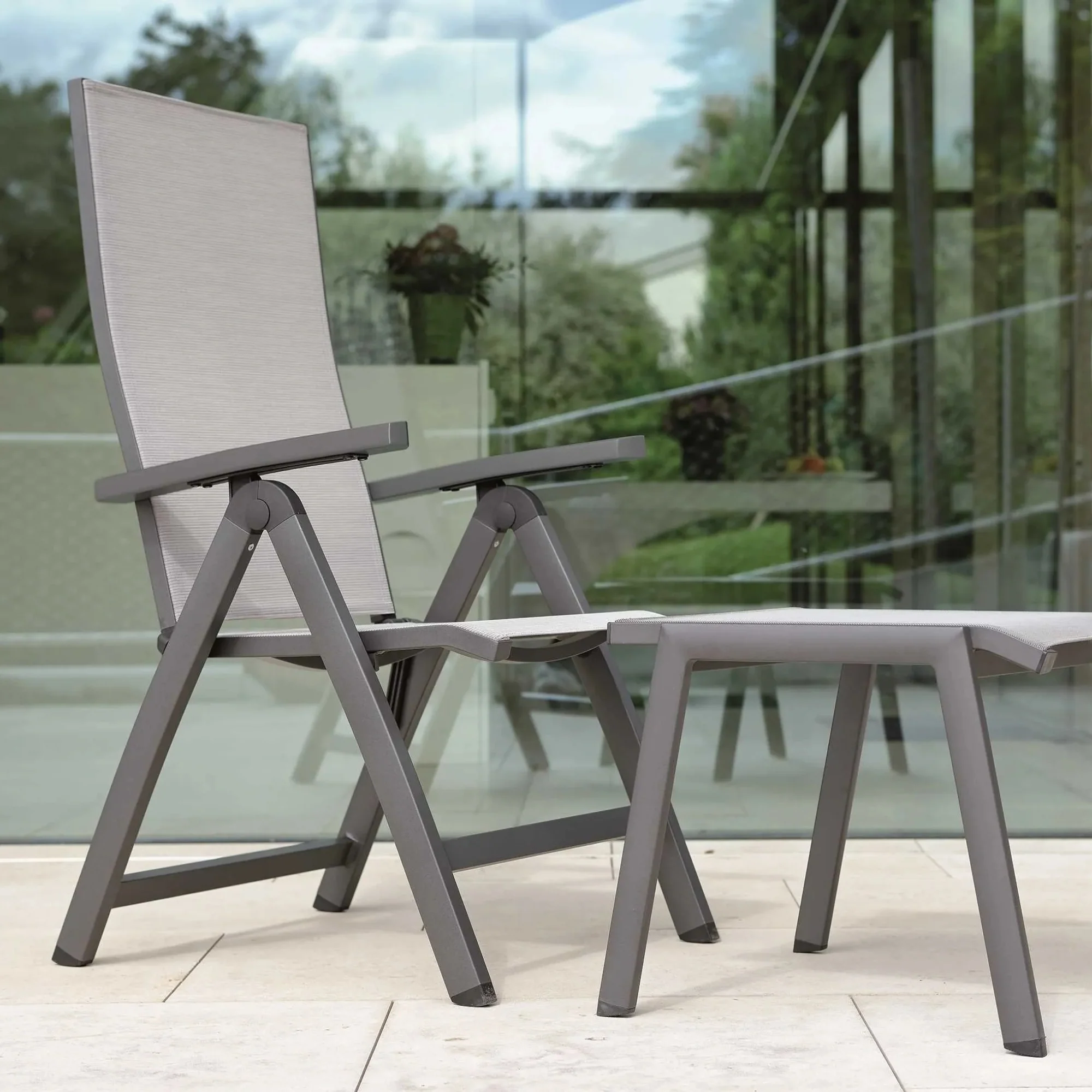 STERN New Top Klappsessel Gartenstuhl 1 Stk., Alu-Gestell mit Bezug Leinen silbergrau - Image 5