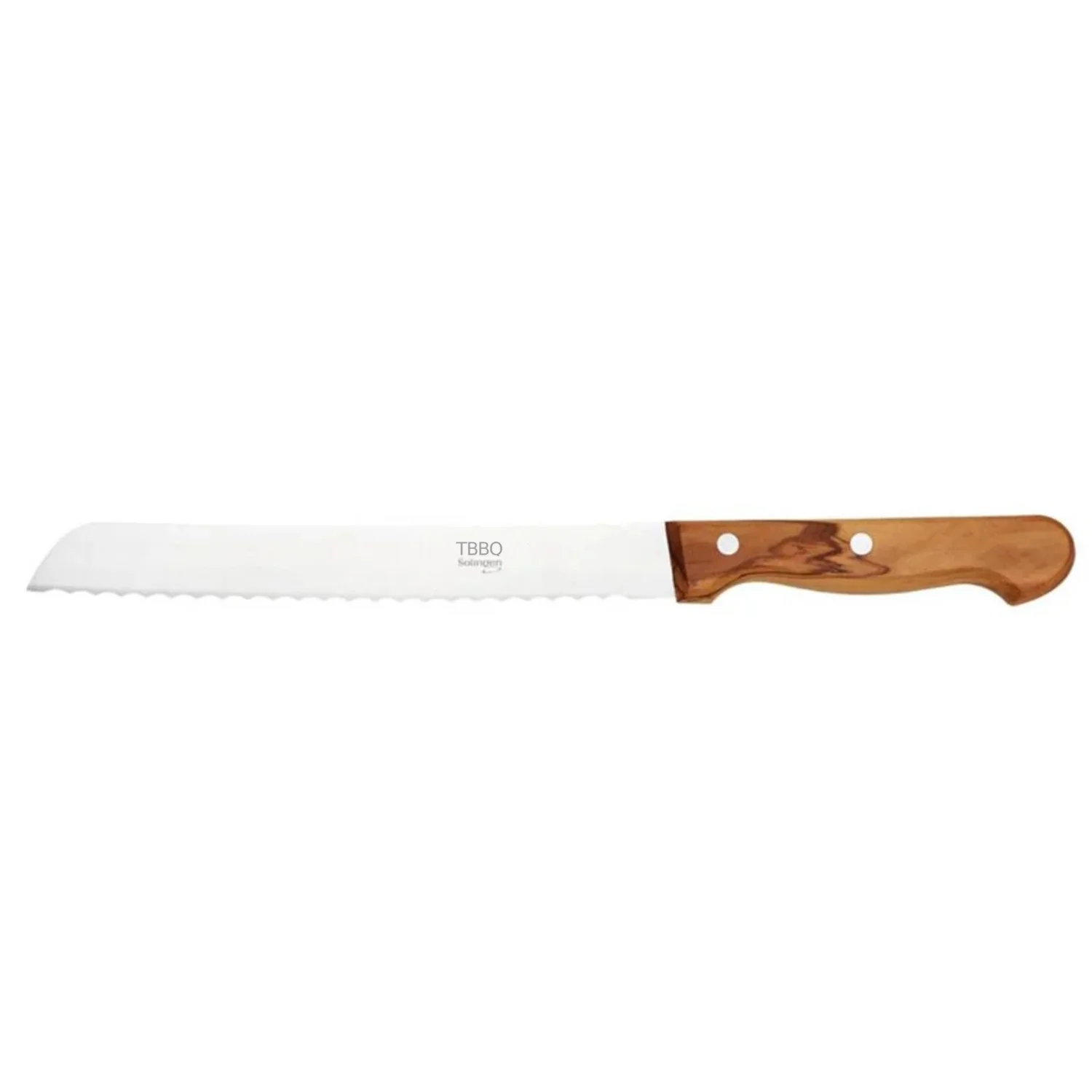 TBBQ Brotmesser mit Edelstahlklinge + Wellenschliff 20 cm, rostfrei, Olivenholzgriff