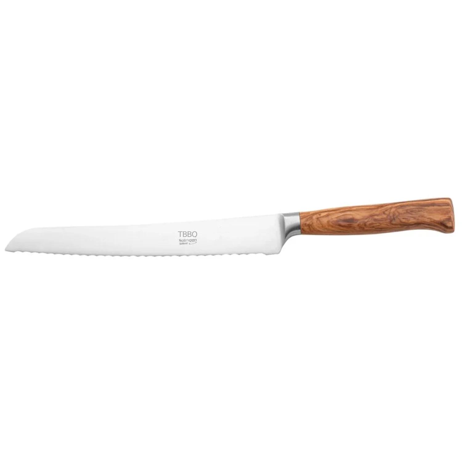 TBBQ Brotmesser mit geschmiedeter Klinge + Wellenschliff 20 cm, rostfrei, Olivenholzgriff