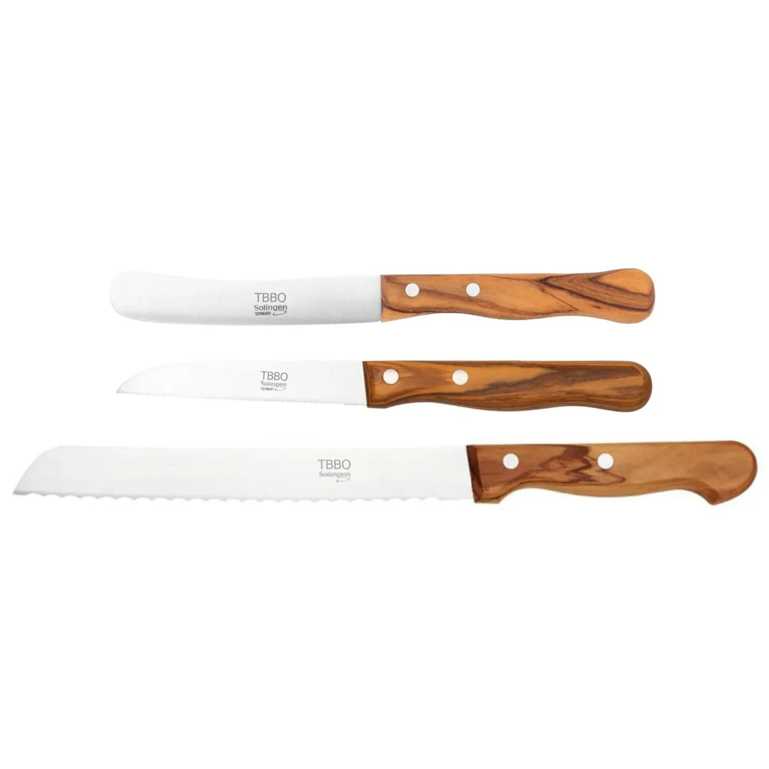 TBBQ Frühstücksmesser-Set, 3-tlg., inkl. Brotmesser, Buttermesser und Tomatenmesser