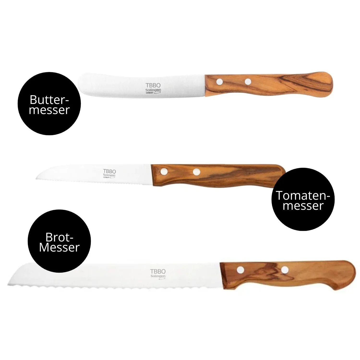 TBBQ Frühstücksmesser-Set, 3-tlg., inkl. Brotmesser, Buttermesser und Tomatenmesser - Image 3