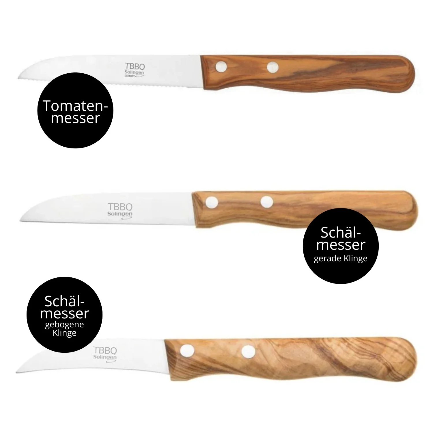 TBBQ Gemüsemesser-Set, 3-tlg., hochwertiges Messerset zum Schälen und Schneiden von Obst und Gemüse - Image 3