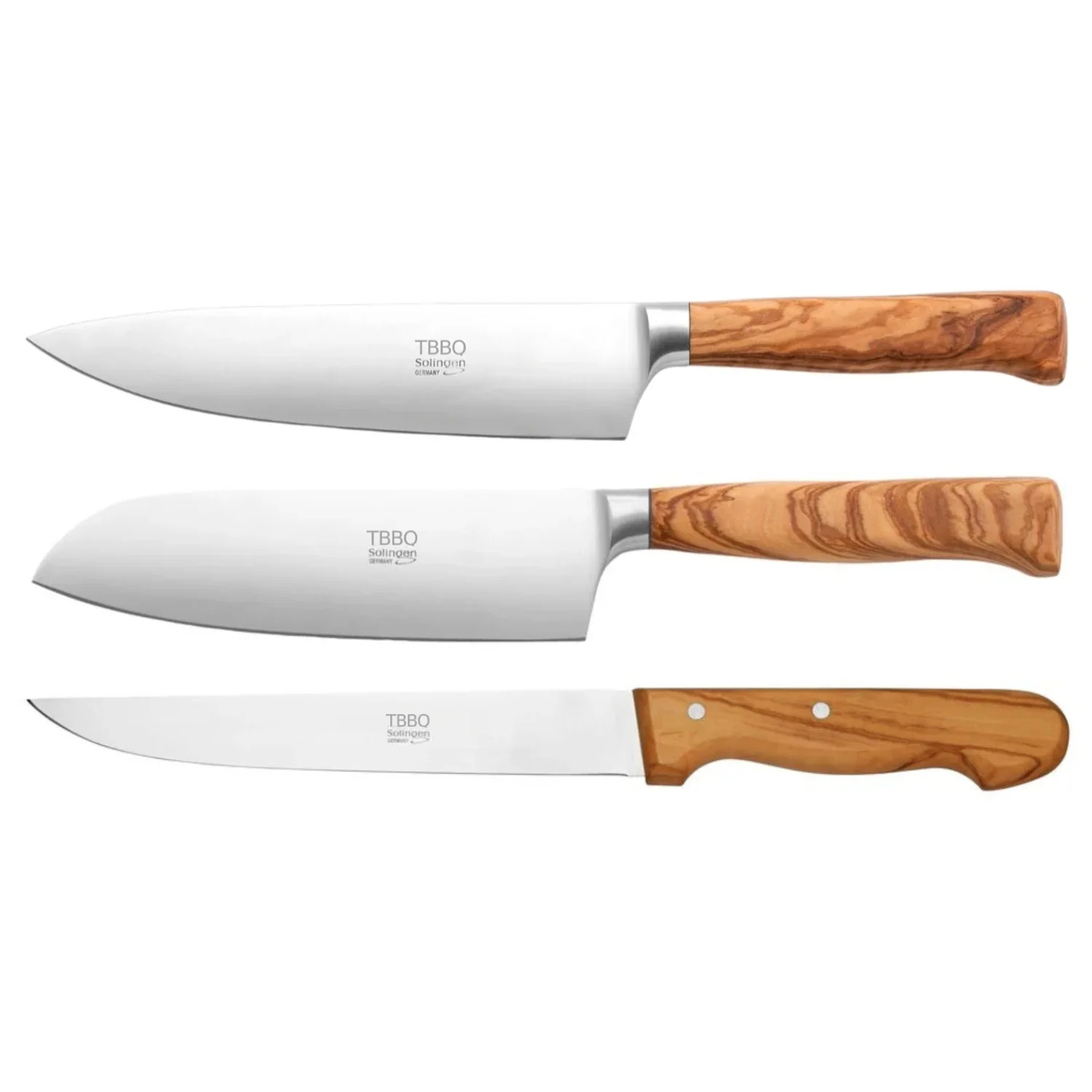 TBBQ Profi Messerset, 3-tlg., inkl. Santoku-Messer, Koch- & Fleischmesser