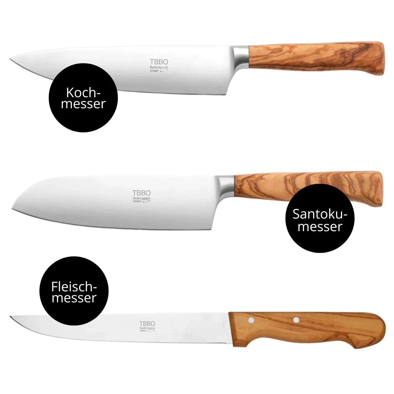 TBBQ Profi Messerset, 3-tlg., inkl. Santoku-Messer, Koch- & Fleischmesser - Image 3