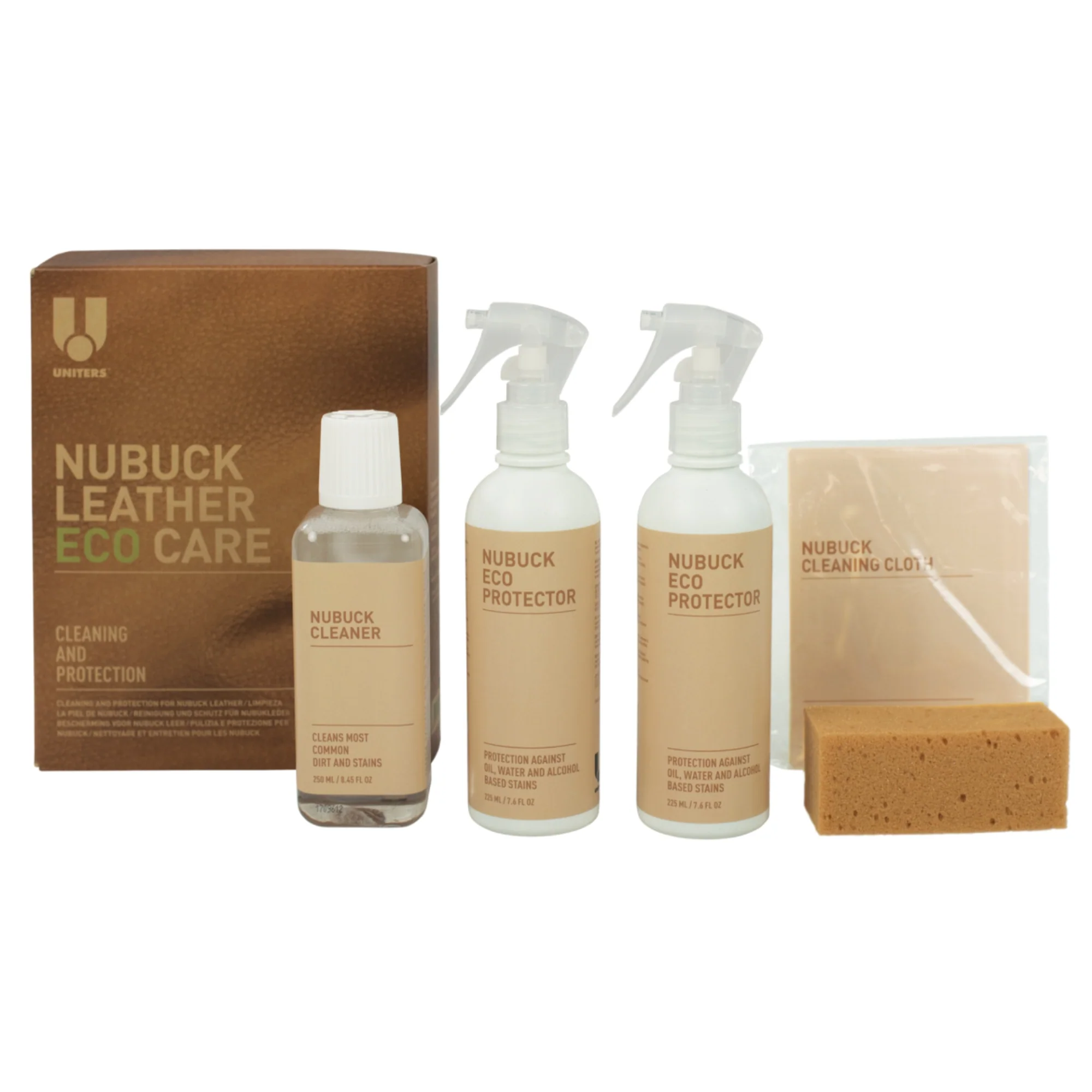 Uniters Nubuck Leather Eco Care Kit, Lederpflege-Set für Nubuk und Wildleder Möbel, Kleidung, Oberflächen, 4-tlg.