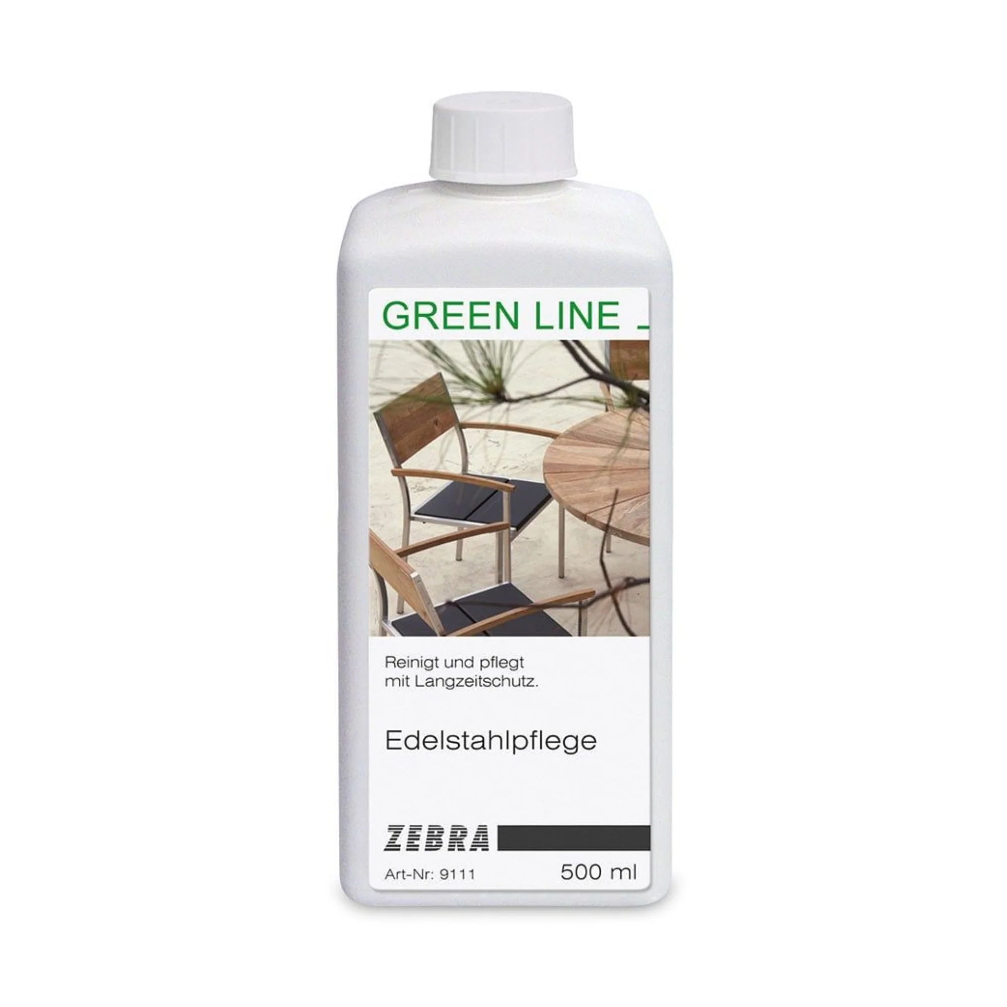 ZEBRA greenline Edelstahlpflege 500ml, Reinigung und Pflege für Gartenmöbel