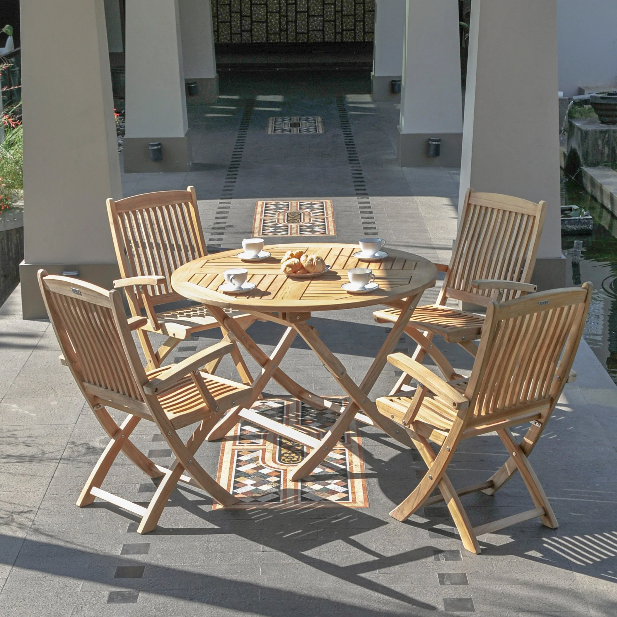 ZEBRA runder Gartentisch Poker aus massivem Teakholz, mit Edelstahlbeschlägen, klappbar - Image 2