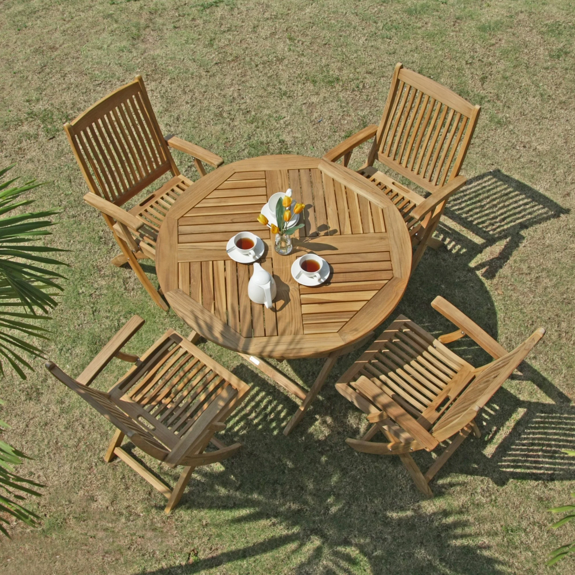 ZEBRA runder Gartentisch Poker aus massivem Teakholz, mit Edelstahlbeschlägen, klappbar - Image 3